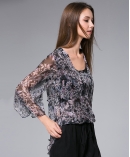 Flowers Printed silk crinkle top